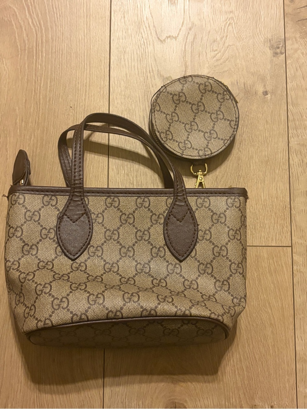 Beige/Green/Red Mini Tote with Coin Pouch - Picture 2 of 10
